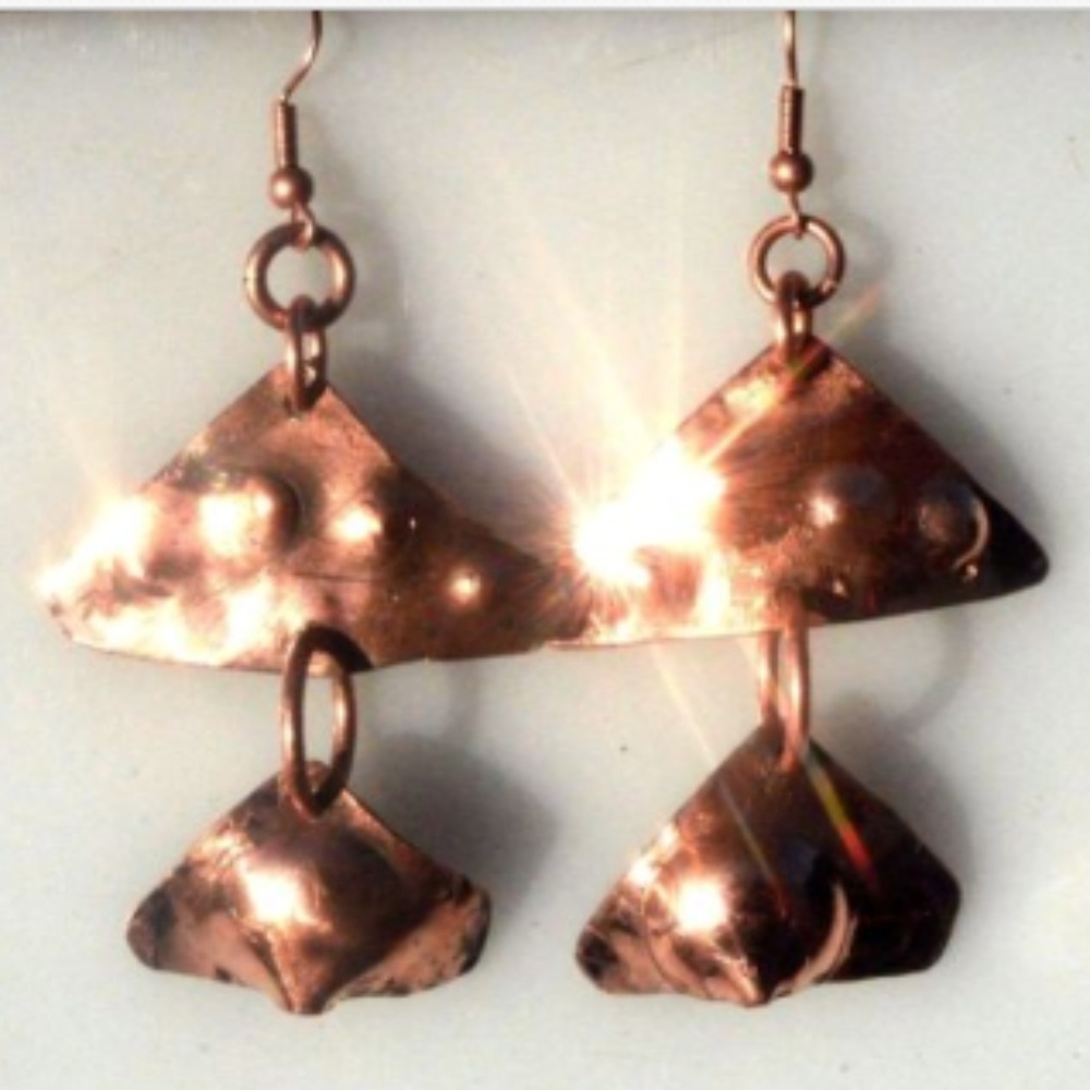 Triangle Tribal Primitive Copper Drop Earrings - Picture 1 of 2